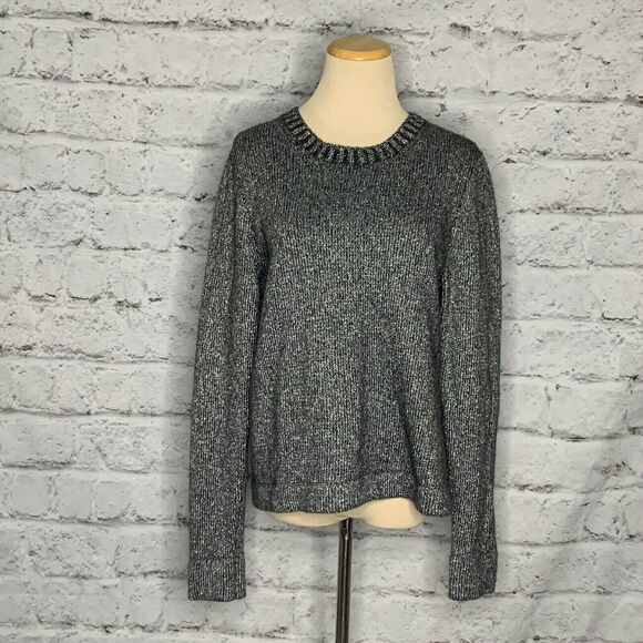 J Crew Lurex Silver Metallic Lamb Wool Ribbed Crew Neck Sweater size large - Picture 8 of 11